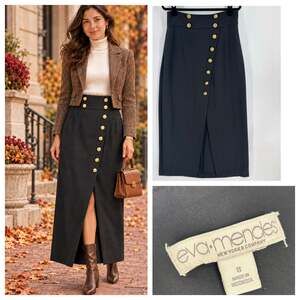 Vintage Eva Mendez Black Maxi Skirt Sailor Slit Sz 8 Yacht Club Coastal Nautical